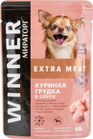 Корм МИРАТОРГ д/собак взр  85г Winner Extra  куриной грудкой в соусе мелких пород с чувст пищ 1*24
