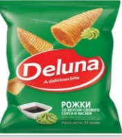 Чипсы DELUNA 85г кукурузные Рожки со вкусом соевого соуса и васаби 1*18