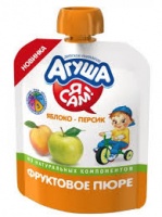 Пюре АГУША Я САМ! 90г Яблоко-персик с 5-ти мес пауч 1*10