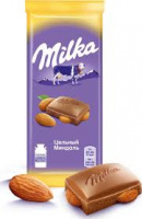 Шоколад MILKA 80/85г молочный цельный миндаль 1*20