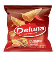 Чипсы DELUNA 85г кукурузные Рожки со вкусом чили тако 1*18