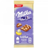 Шоколад MILKA BUBBLES 97г молочный пористый с бананово-йогуртовой начинкой 1*15