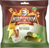 Сухарики ТРИ КОРОЧКИ 60г ржаные малосольные огурчики+25мл соус тартар 1*30 ПС302