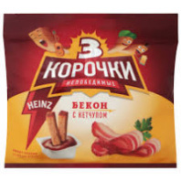 Сухарики ТРИ КОРОЧКИ 60г ржаные бекон+25мл кетчуп Calve 1*30 ПС301