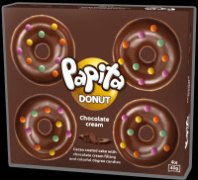 Кекс PAPITA DONUT 160г с шоколадной начинкой и цветным драже в глазури 1*12