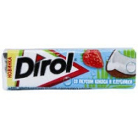 Резинка жевательная DIROL 13,6г со вкусом кокоса и клубники 1*30