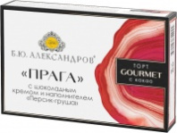 Торт с какао  Б.Ю.АЛЕКСАНДРОВ ПРАГА 400г с шоколадным кремом персик-груша 1*2