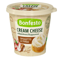 Сыр BOHFESTO 125г 65% Кремчиз воздушный со вкусом прошутто и грибами 1*8